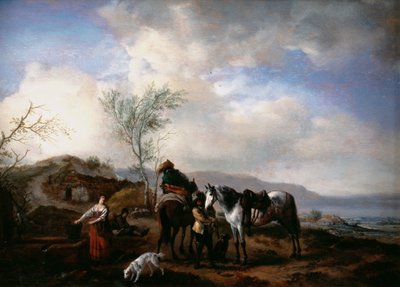 Twee Ruiters bij een Fontein door Philips Wouwerman